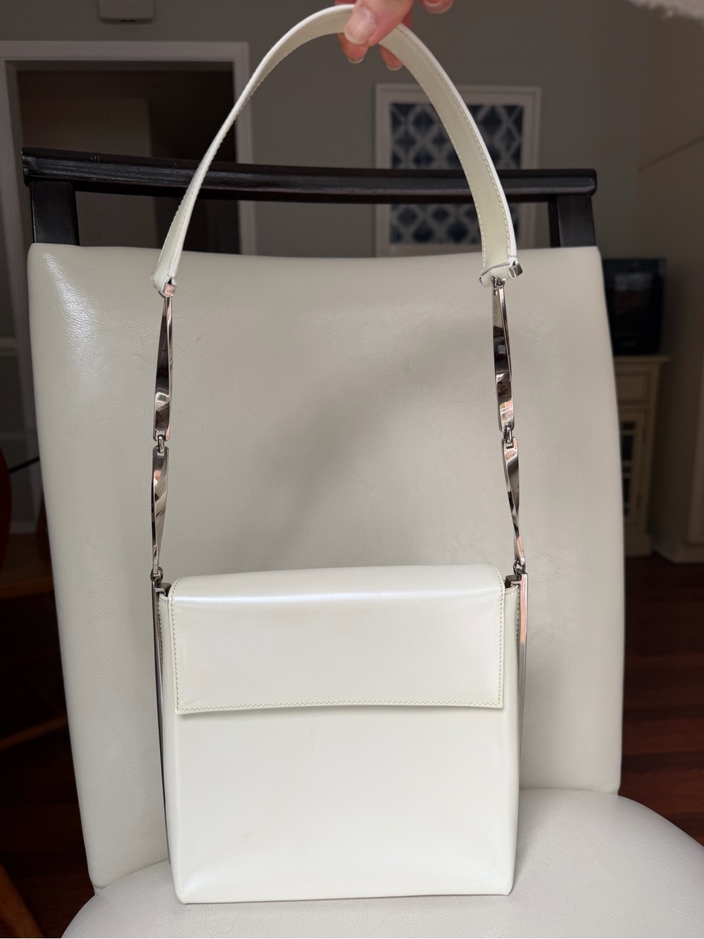 Vintage Salvatore Ferragamo Pearl White Patent Leather Shoulder Bag Authentic - Picture 3 of 11